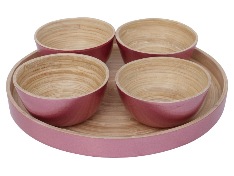 Premium Bamboo Pro 5pc Dip Bowl Set - Eco-Chic Serving Tray & Bowls